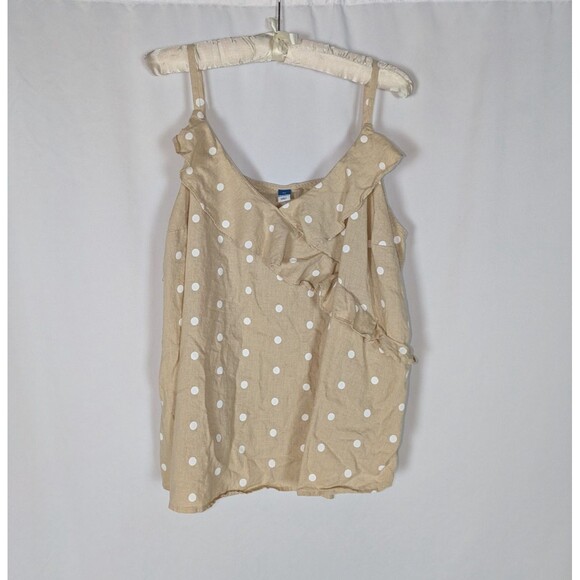 Old Navy Cami 3X Women's Beige Polka Dot Ruffle Trim Linen Blend Spaghetti Strap - Picture 1 of 4